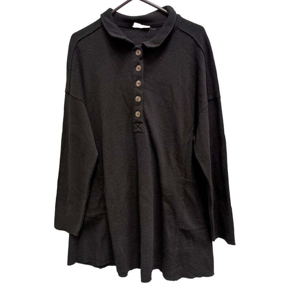 New In Lagenlook Artsy Tunic Top Womens Large Black Thermal Long Sleeve Casual